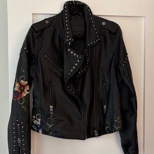 Blank NYC Studded Black Faux Leather Jacket with Floral Details